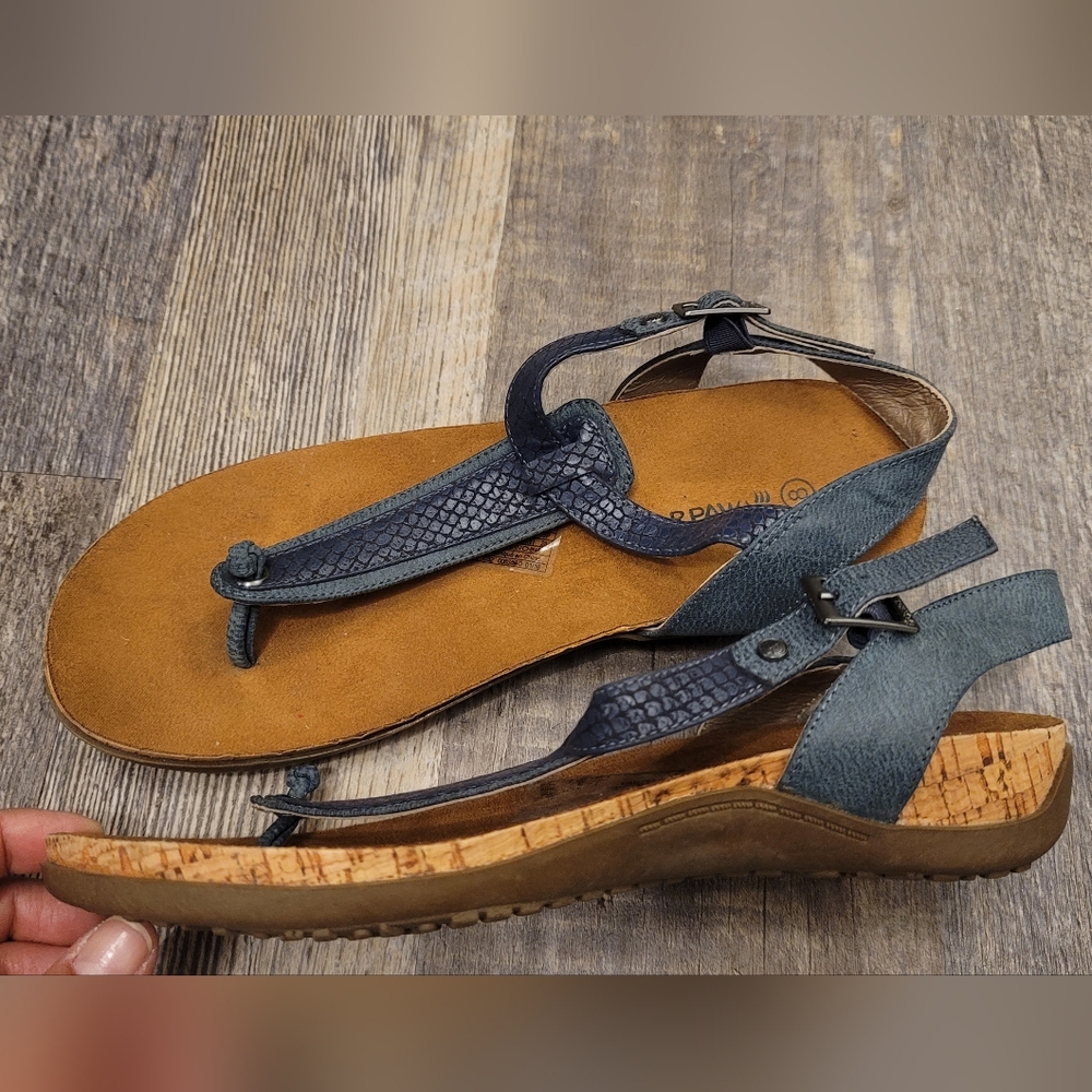New Women's Size 8 Bearpaw Leather Upper Sandals Comfy Greenish Blue NWOT